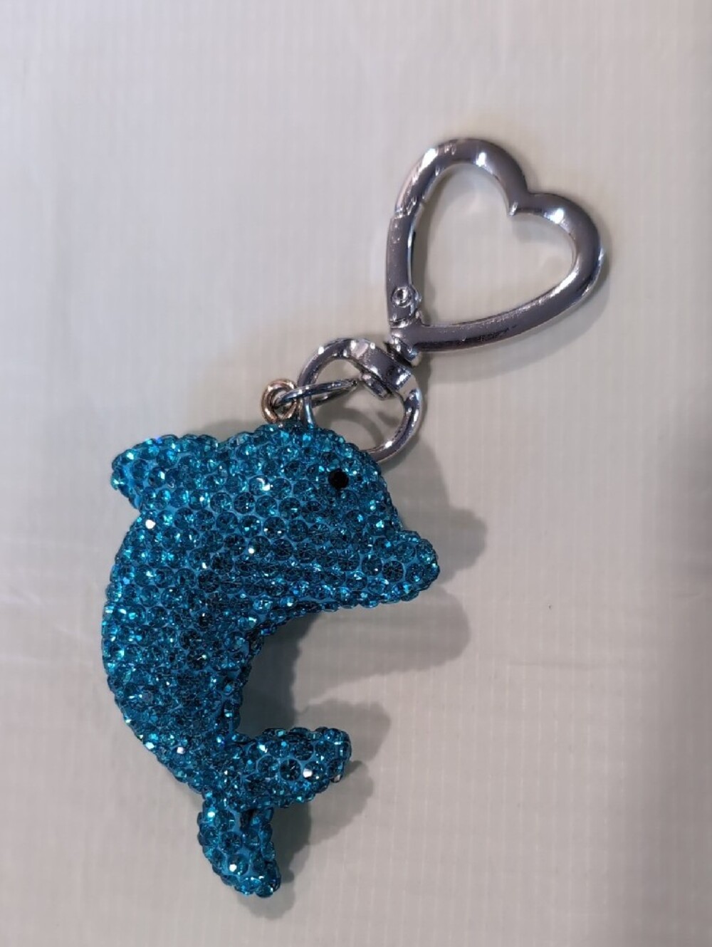 Blue Crystal Dolphin Keychain with Heart Clip - Picture 2 of 3